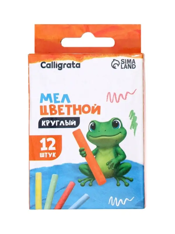 Мел школьный, цветной, набор 12 штук, круглый, в картонной коробке
