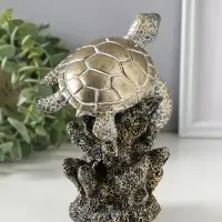 Сувенир полистоун "Морская черепаха в кораллах" бронза с белой патиной 11,5х10,5х16 см