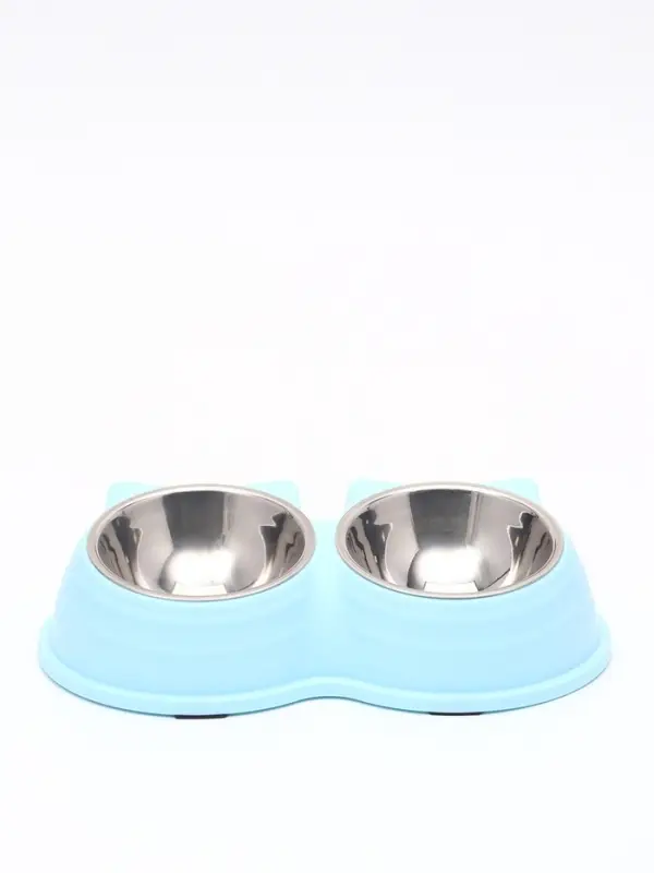 Миска двойная &laquo;Кисы&raquo;, 28&times;16.3&times;7.3 см, на пластиковом основании, металл, голубая