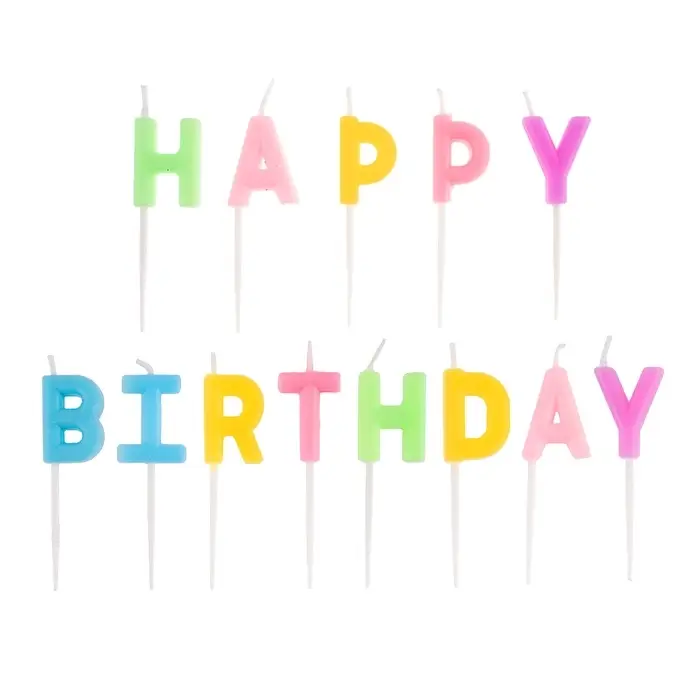 Свеча в торт "Буквы Happy Birthda" нежное ассорти, макарунс, 2*3 + 2 см.