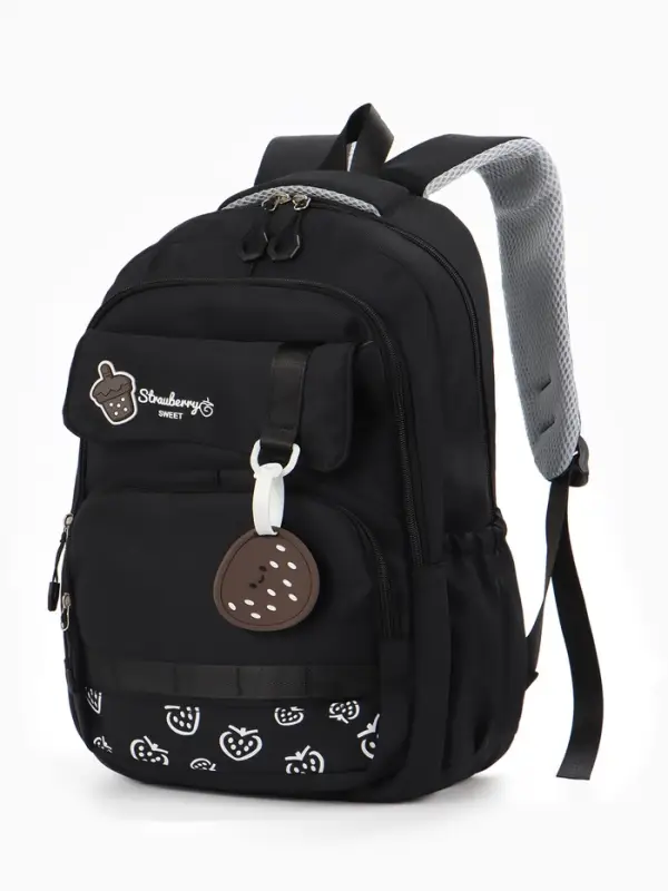 Рюкзак школьный &laquo;Клубника&raquo;, 2 отделения, 4 кармана, 31&times;13.5&times;45 см, чёрный