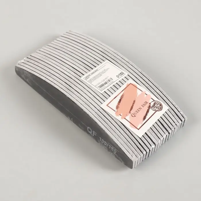 Пилка для ногтей, лодочка, 100/180 грит, 18 см, фасовка 20 шт., чёрная