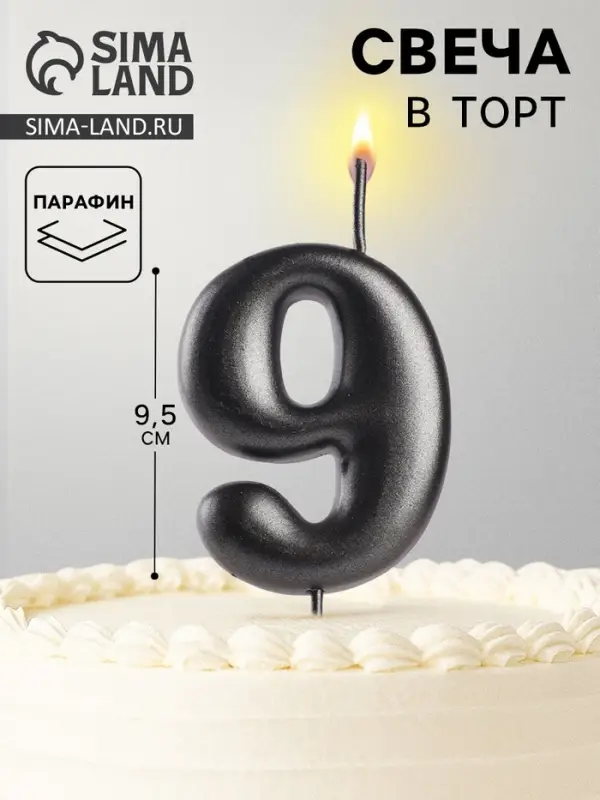 Свеча в торт &laquo;Мокрый асфальт&raquo;, цифра 9
