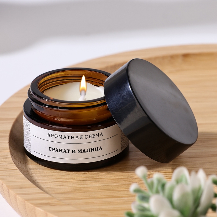 Свеча ароматическая в банке  Свеча ароматическая в банке "Гранат и малина", соевый воск, 12 г