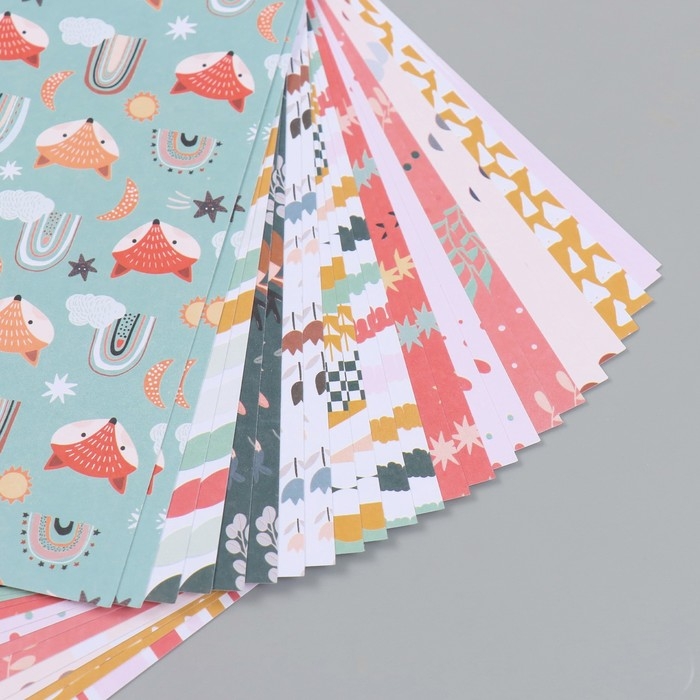 Набор бумаги для скрапбукинга 24 листа 12 дизайнов Набор бумаги для скрапбукинга 24 листа 12 дизайнов "Лиса в лесу" 160 гр 15,2х15,2 см