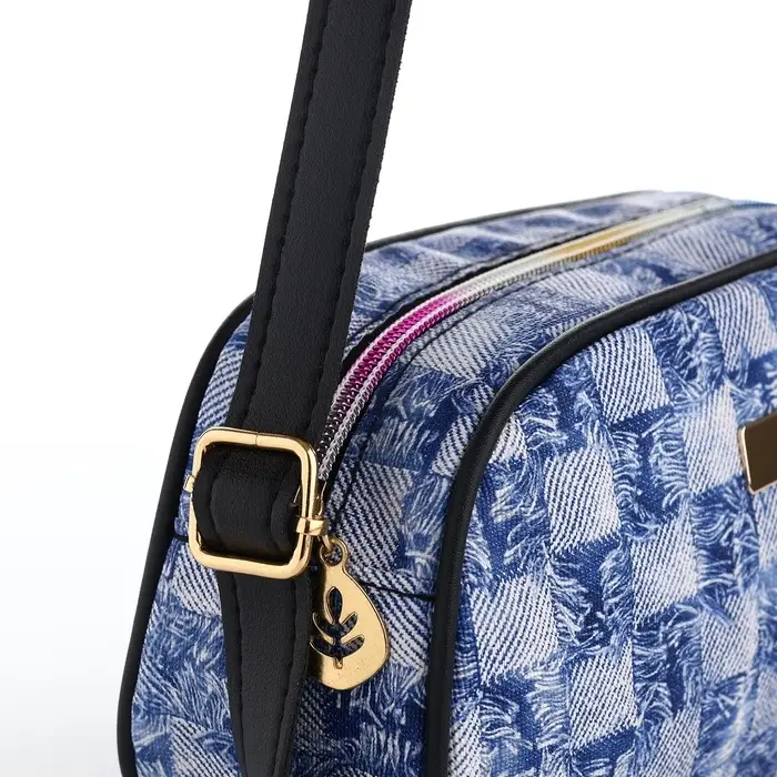 Сумка женская кросс-боди на молнии, 20.5&times;6.5&times;11.5 см, в клетку, синяя