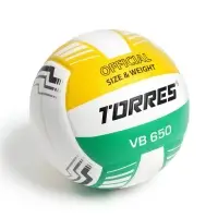Волейбольный мяч TORRES VB 650, размер 5, бутиловая камера, клееный, полиуретан, бело-зелёно-жёлтый