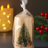 Свеча столб 50х100мм с декором, мишка, бежевая Свеча столб 50х100мм с декором, мишка, бежевая