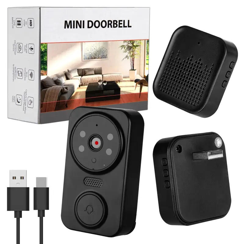 Беспроводной дверной звонок с камерой и микрофоном M8 (черный) (100шт/кор) Беспроводной дверной звонок с камерой и микрофоном M8 (черный) (100шт/кор)