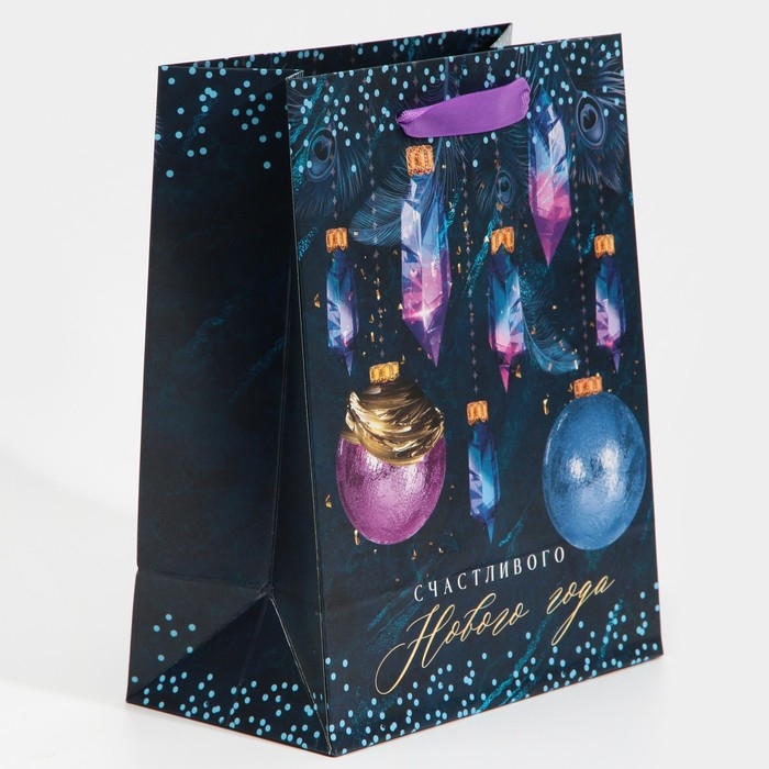 Пакет подарочный новогодний ламинированный «Кристалл», MS 18 х 23 х 10 см
