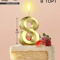 Свеча в торт на шпажке «Цифра 8», золотая, 5 см