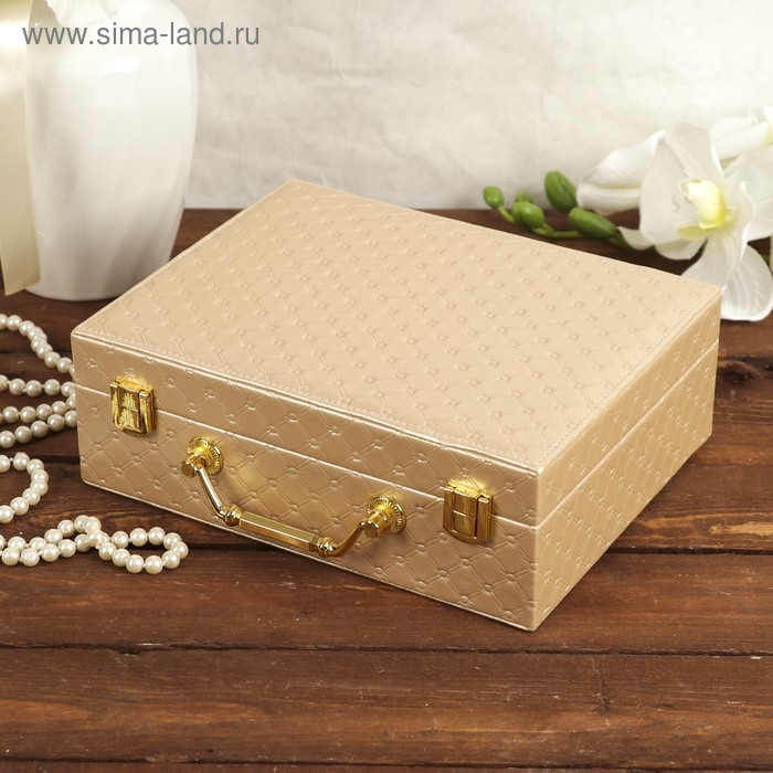 Шкатулка кожзам для украшений  Шкатулка кожзам для украшений "Стёганная" золото 8,5х23,5х19 см
