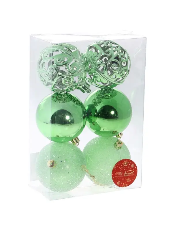 Ёлочные игрушки &laquo;Эстер&raquo;, снежинки, шары новогодние, набор 6 шт., d=8 см, зелёный
