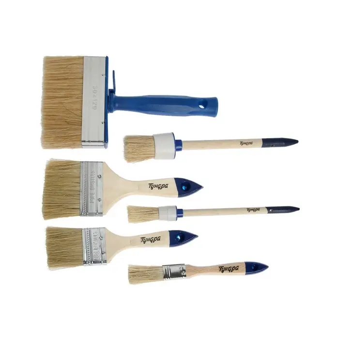 Набор кистей ТУНДРА, плоские 3/4", 2", 3", круглые №2, №8, макловица 30&times;120 мм, 6 шт.