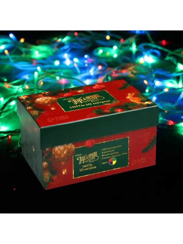 Гирлянда &laquo;Нить&raquo; 10 м, IP44, белая нить, 100 LED, свечение мульти, 8 режимов, 220 В
