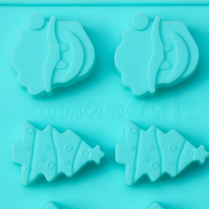 Форма для конфет и шоколада новогодняя Доляна «Новый год», силикон, 21×10,5 см, 15 ячеек, цвет бирюзовый Форма для конфет и шоколада новогодняя Доляна «Новый год», силикон, 21×10,5 см, 15 ячеек, цвет бирюзовый