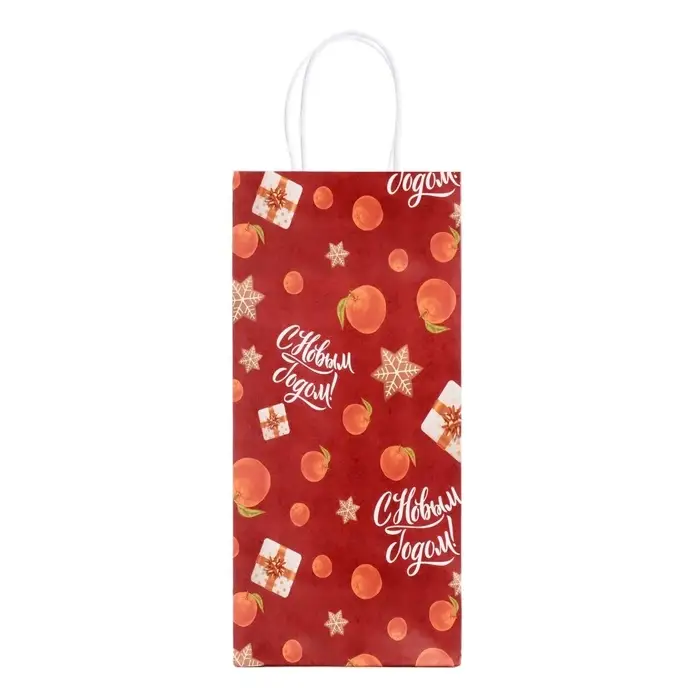 Пакет подарочный новогодний под бутылку, упаковка «С Новым годом!», 25×12×33 см