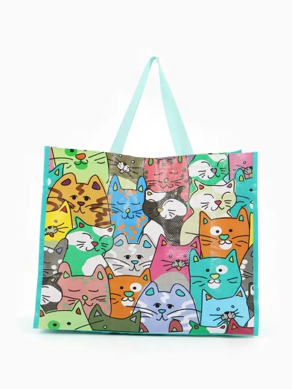 Сумка хоз Котики, 45*20*37, отдел без молнии, зеленый