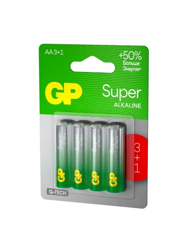 Батарейка алкалиновая GP Super, AA, LR6-4BL, 1.5 В, блистер, 3+1 шт.