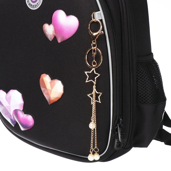 Ранец каркасный, 36 х 28 х 20 см, Grizzly, + брелок, чёрный