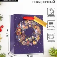 Пакет подарочный новогодний ламинированный &laquo;Праздничный венок&raquo;, 18&times;22.3&times;10 см