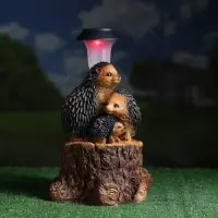 Садовая фигура - фонарь из полистоуна &laquo;Три ежа на пне&raquo;, 27&times;26&times;34 см