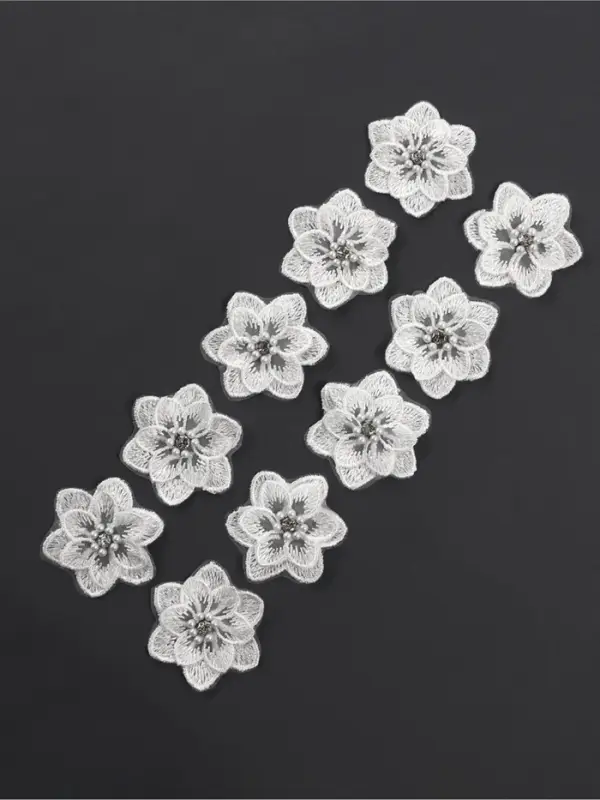Аппликация для одежды &laquo;Цветок&raquo; текстильная, 5&times;5 см, 10 шт., белая