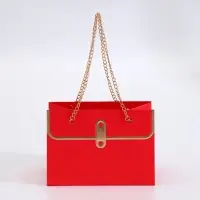 Пакет переноска для цветов, ручка цепь, &laquo;Красный&raquo;, с золотым тиснением, 15&times;10.5&times;10 см