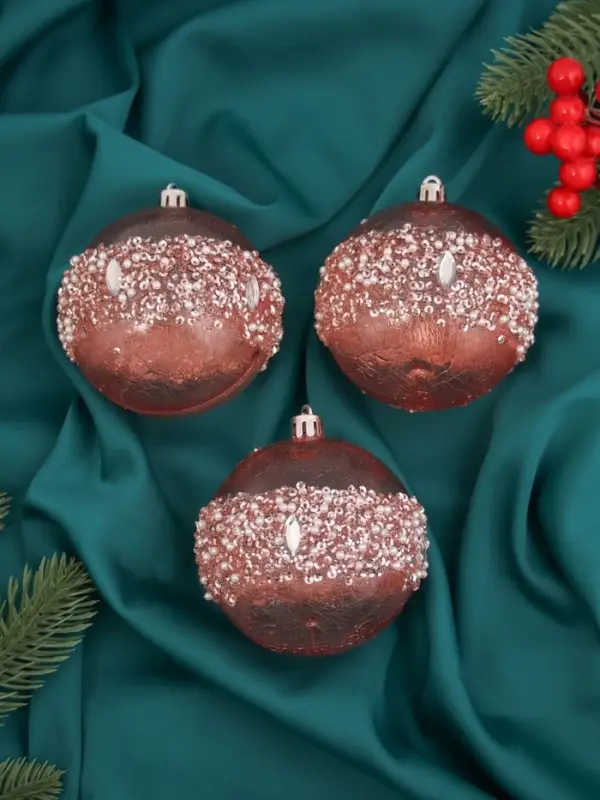 Ёлочные игрушки &laquo;Эйдонс&raquo;, шары новогодний, d=8 см, набор 3 шт., розовый