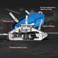 Лебёдка рычажная тросовая МТМ ТУНДРА, трос d = 11 мм, 20 м, подъём 1.6 т, нагрузка до 2 т