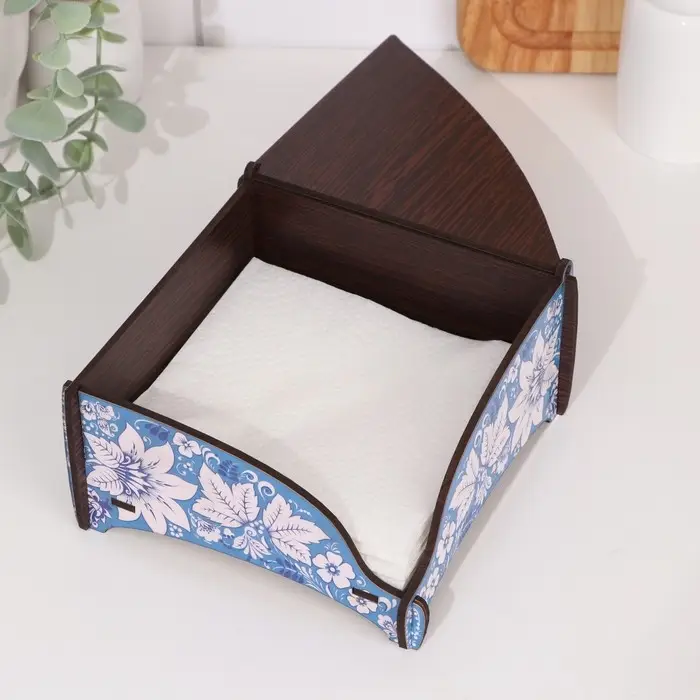 Салфетница деревянная "Гжель", цветная