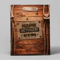 Пакет подарочный крафтовый, упаковка, &laquo;Подарок настоящему мужчине&raquo;, 18&times;23&times;8 см