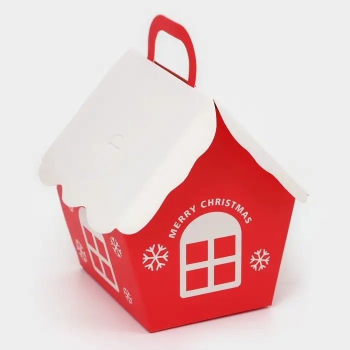 Коробка складная Новогодняя «Домик» красная 8.5×8.5×10 см Коробка складная Новогодняя «Домик» красная 8.5×8.5×10 см