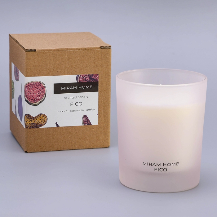 Свеча ароматическая в стекле  Свеча ароматическая в стекле "FICO", карамель, инжир и амбра, 200 г