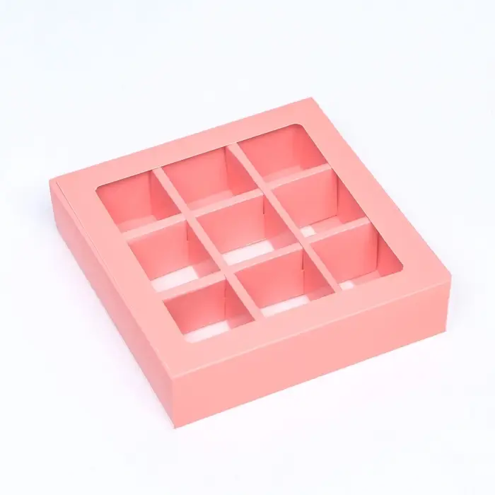 Коробка для 9 конфет, розовый, 14.5&times;14.5&times;3.5 см