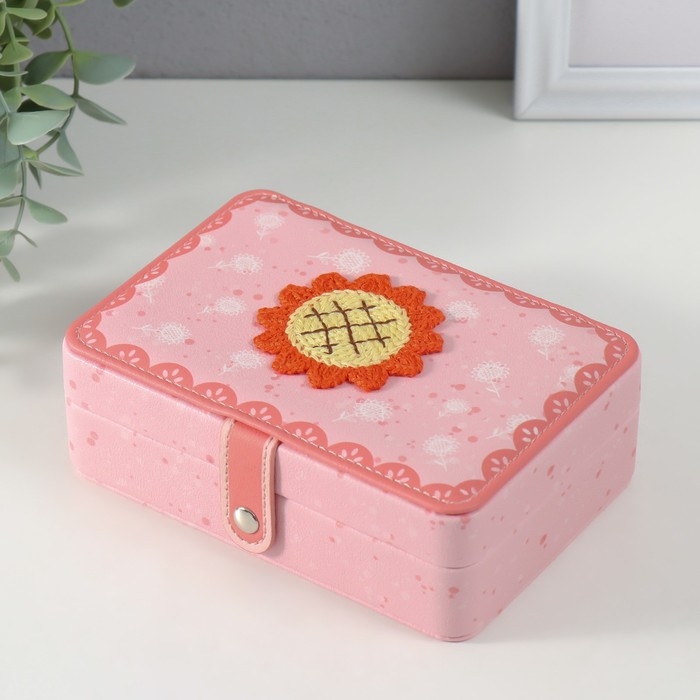 Шкатулка кожзам для украшений  Шкатулка кожзам для украшений "Оранжевый подсолнух на розовом" 11х16х5,5 см