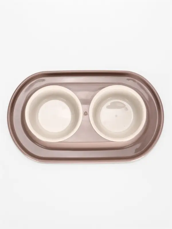 Миска двойная для животных &laquo;Мур-мяу&raquo;, 300 мл, на подставке, пластик, бежевая