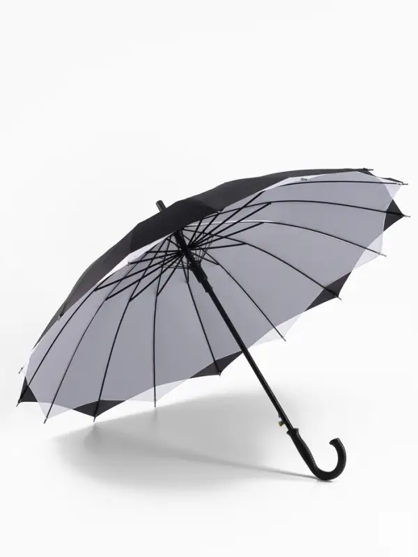 Зонт - трость полуавтоматический &laquo;Однотонный&raquo;, двухслойный, 16 спиц, R=52/60 см, d=104 см, черно-белый