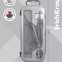 Готовальня ErichKrause. Classic, 7 предметов, в пластиковом пенале, серая