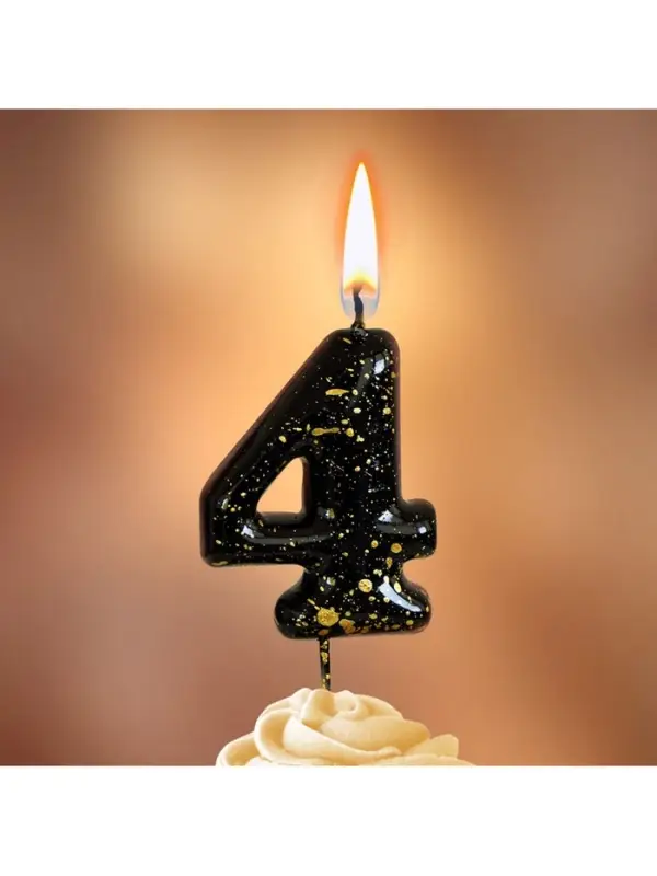 Свеча в торт "Черные брызги", цифра "4"