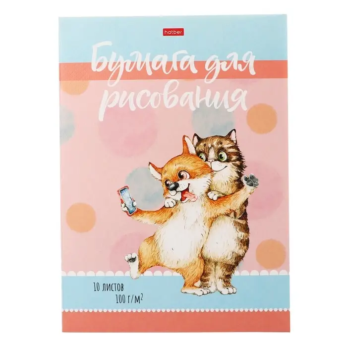 Папка для рисования А4, 10 листов 100 г/м&sup2; Hatber "Котоселфи", тиснение