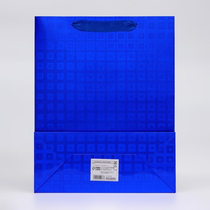 Пакет подарочный, фольгированный, упаковка, с окном  Пакет подарочный, фольгированный, упаковка, с окном "Сердце", "Синий", M 32 х 25,5 х 11 см