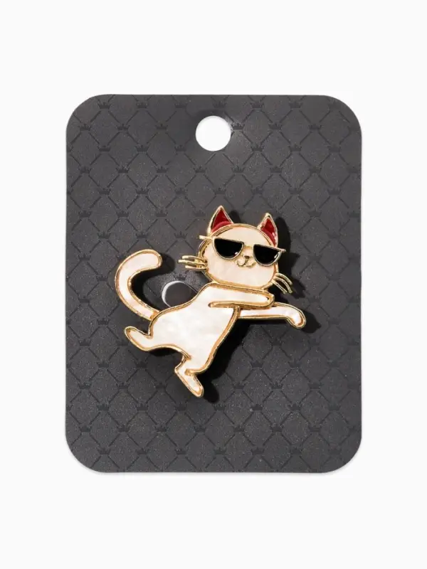 Брошь перламутровый "Котёнок" в очках, цвет белый в золоте