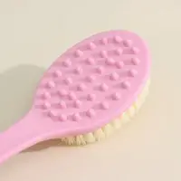 Щётка массажная для тела Доляна, с ручкой и массажёром, искусственная щетина, розовая