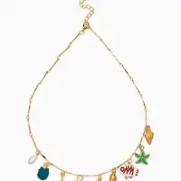 Колье "Летний вайб" морской мир, цветное в золоте