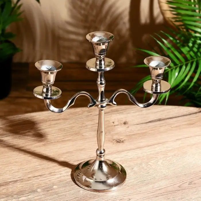 Подсвечник алюминий  Подсвечник алюминий "Власть" на 3 свечи 9х22х26 см