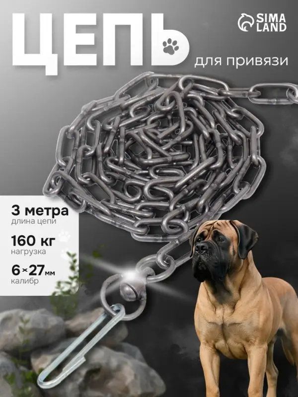 Цепь для привязи собак, 3 м, калибр 6&times;27 мм, черная