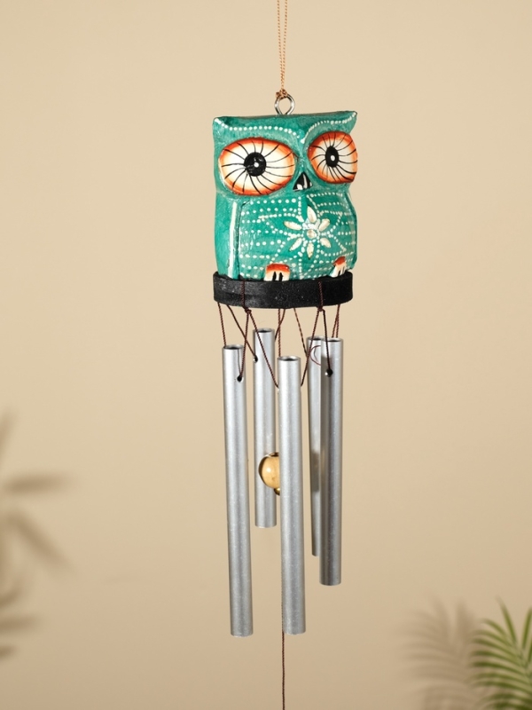 Музыка ветра Музыка ветра "Совёнок" дерево, алюминий, 7х6х60 см, цв. зелёный