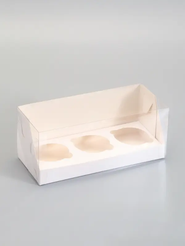 Коробка кондитерская складная под 3 капкейка, белая, 24&times;10&times;10 см