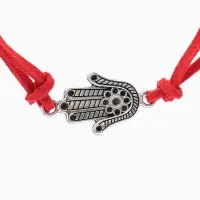 Браслет-оберег &laquo;Красная нить&raquo;, талисман защиты, рука Хамса классическая, цвет чернёное серебро, 18 см